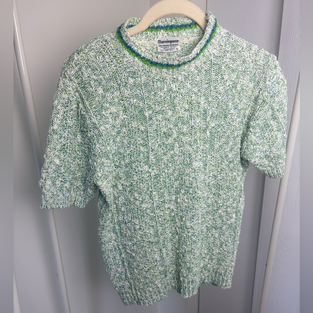 Vintage Green and White Knit Sweater